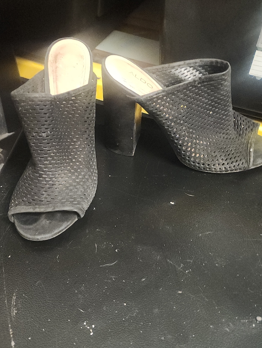 Aldo Black Perforated Open-Toe Block Heel Mules